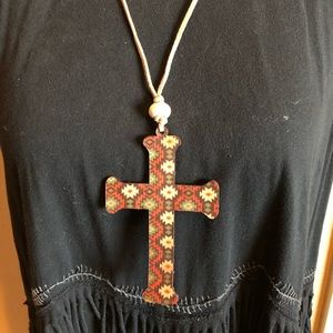 Large Leather Aztec Cross On Suede